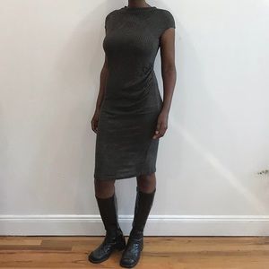 BROWN RUCHED HIGH NECK DRESS (STRETCHY)